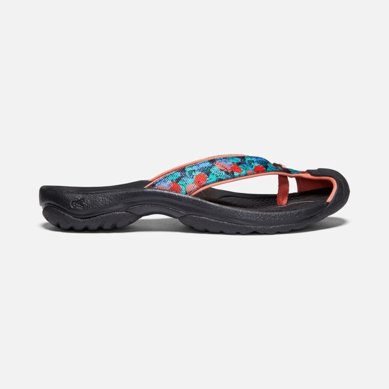 Keen Waimea H2 Flip Flops - Women's Black Multicolor Coral Sandals